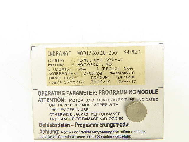 Indramat TDM1..-050-300-W1 Programming Module 50A 2700RPM