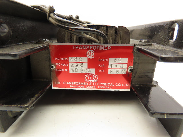Transformer & Electric Co. Power Control Transformer 1.5KVA 480V- 435V Step-Down