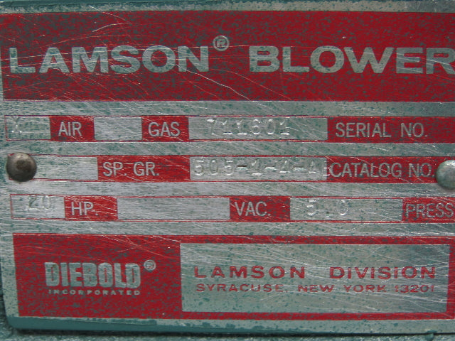 Lamson 505-1-4-AD Multistage Centrifugal Blower Direct Drive 20Hp 5LBS Air