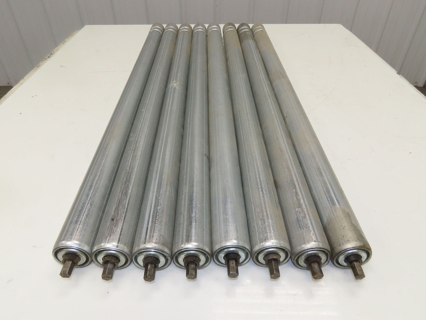 1.9" Conveyor Roller 36"BF 2-Groove O-Ring Galvanized Steel Lot of 8