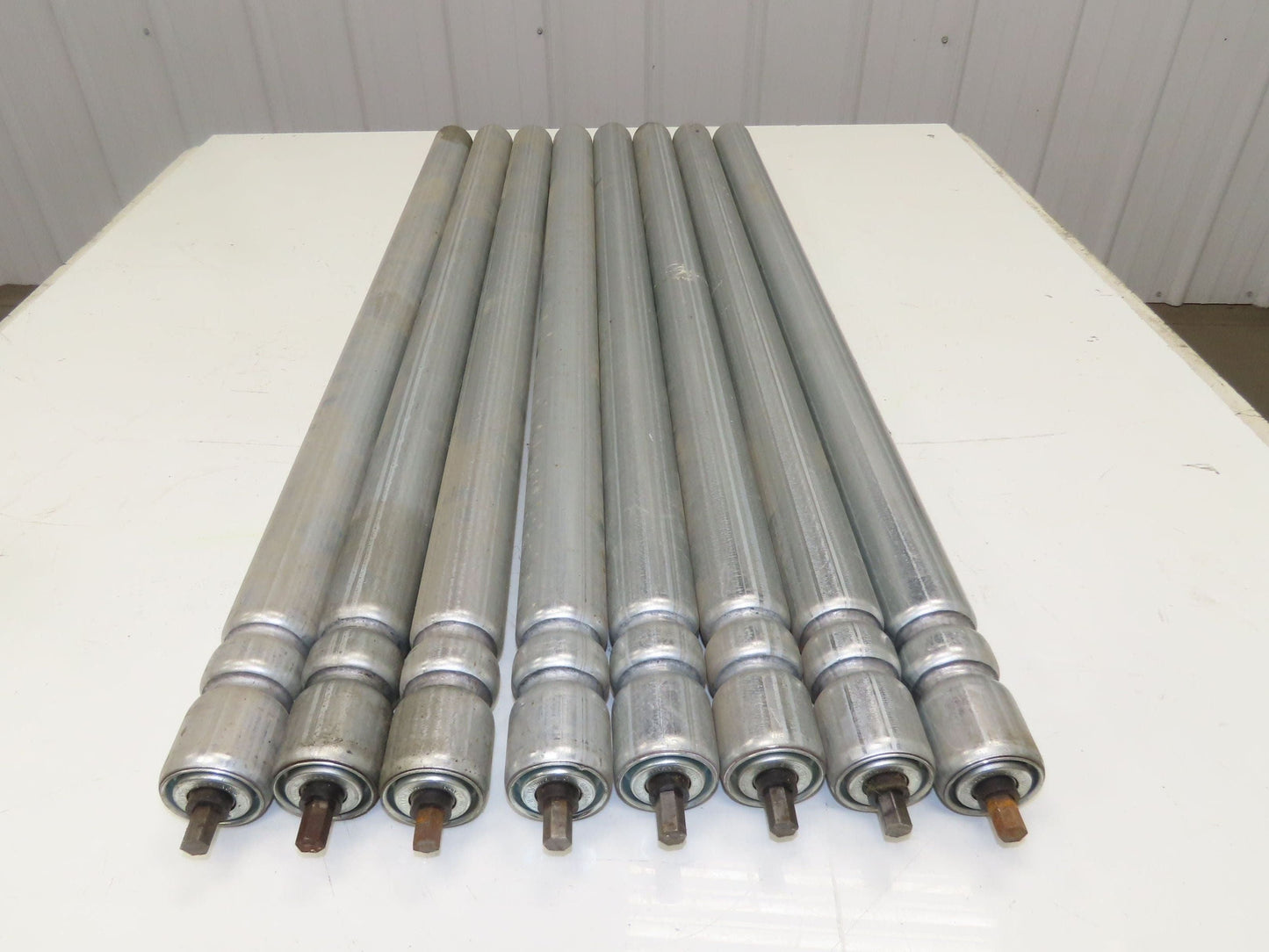 1.9" Conveyor Roller 36"BF 2-Groove O-Ring Galvanized Steel Lot of 8