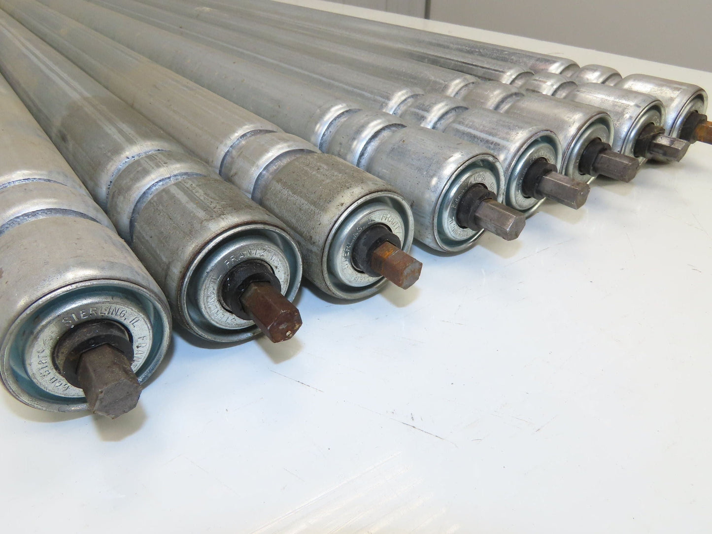 1.9" Conveyor Roller 36"BF 2-Groove O-Ring Galvanized Steel Lot of 8