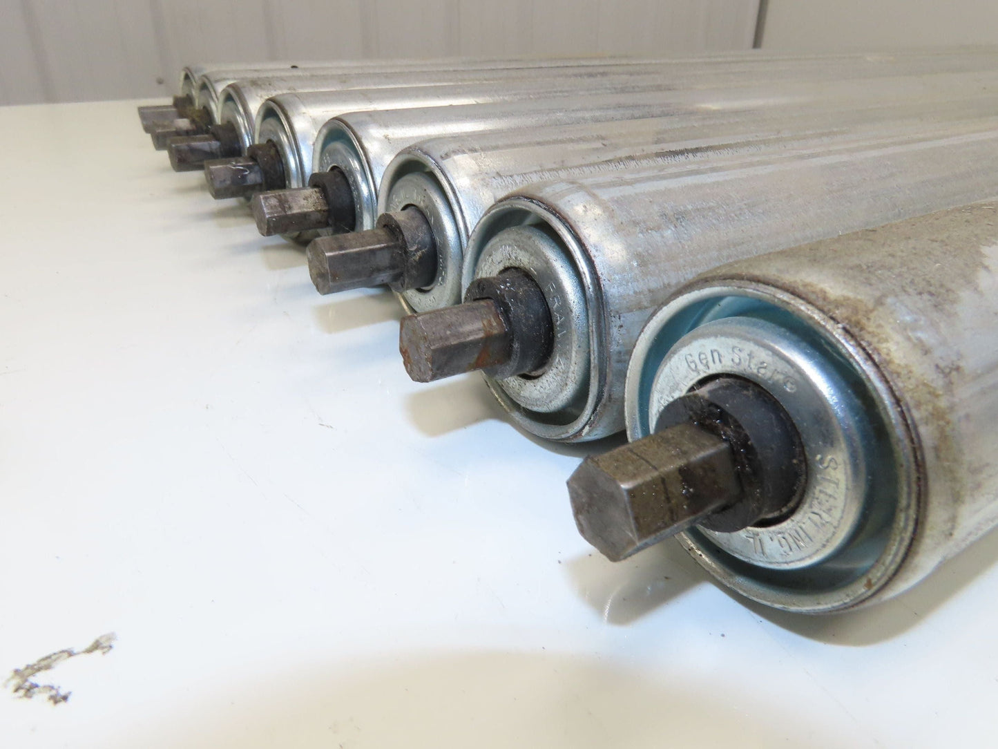 1.9" Conveyor Roller 36"BF 2-Groove O-Ring Galvanized Steel Lot of 8
