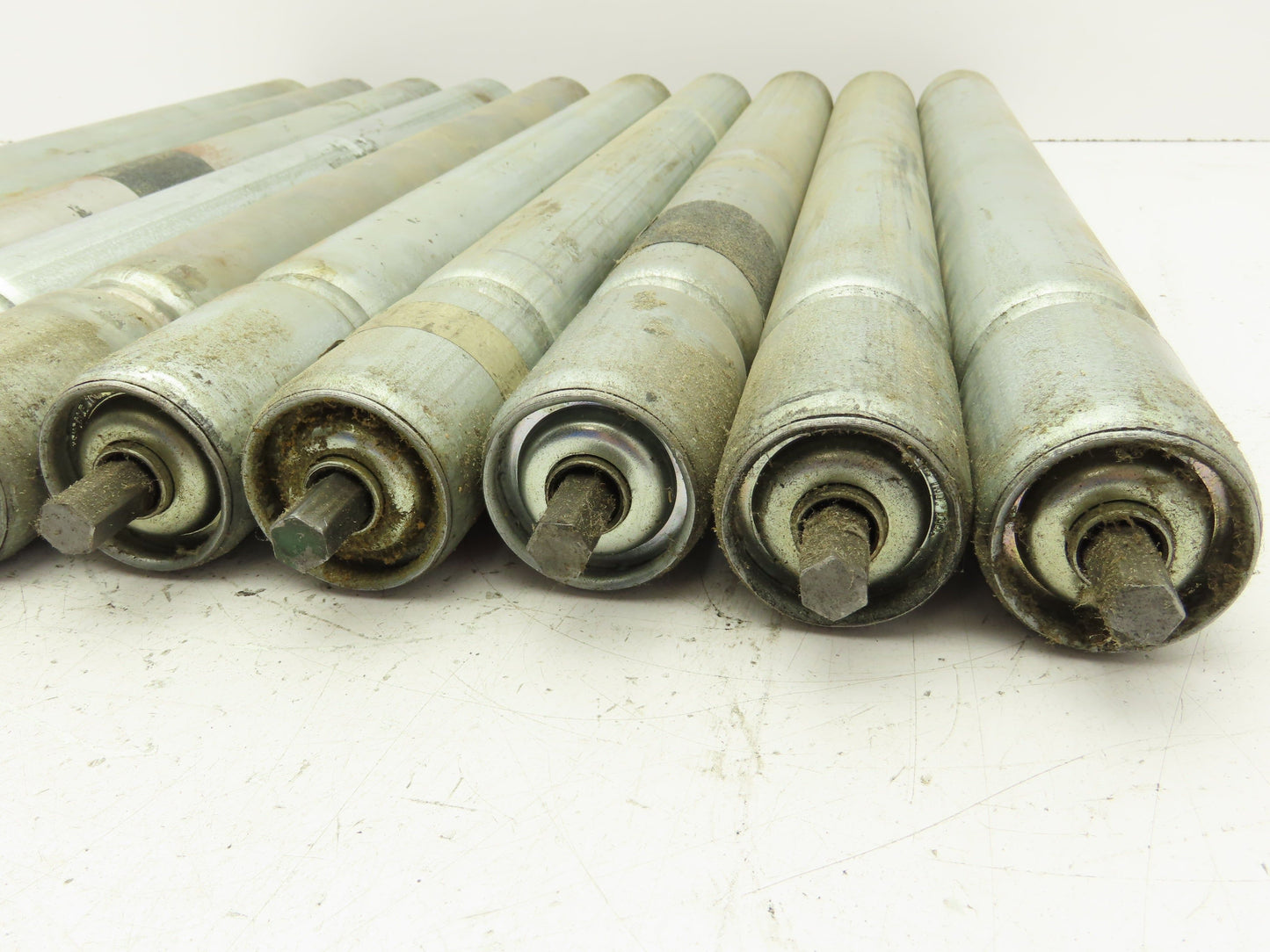 1.9" Conveyor Roller 21"BF Grooved O-Ring Galvanized Steel 7/16" Axle Lot of 10
