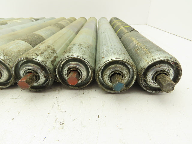 24" Conveyor Roller 1.9" x 21"BF Galvanized Steel 7/16" Hex Axle Lot of 12