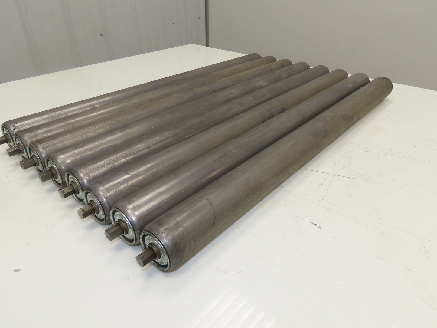 1.9" Conveyor Roller 27.5"BF Galvanized Steel 7/16" Hex Axle Lot of 8