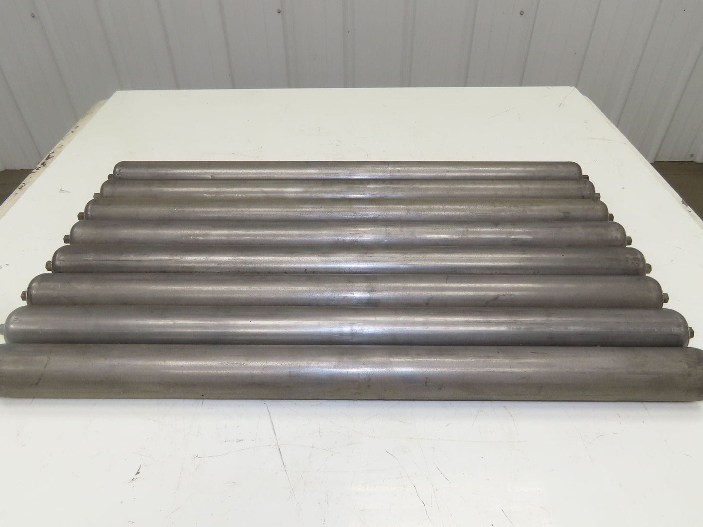 1.9" Conveyor Roller 27.5"BF Galvanized Steel 7/16" Hex Axle Lot of 8