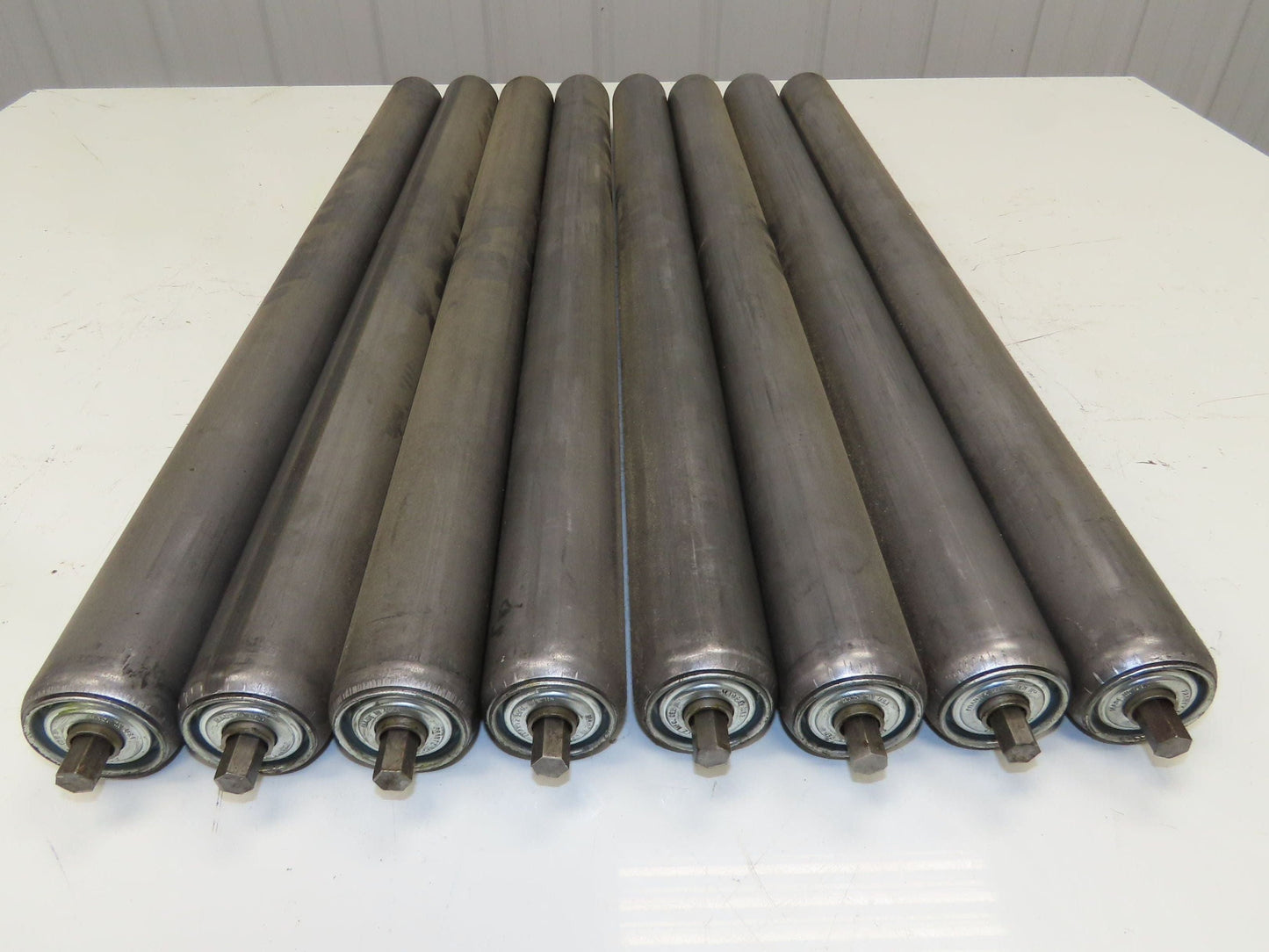 1.9" Conveyor Roller 27.5"BF Galvanized Steel 7/16" Hex Axle Lot of 8