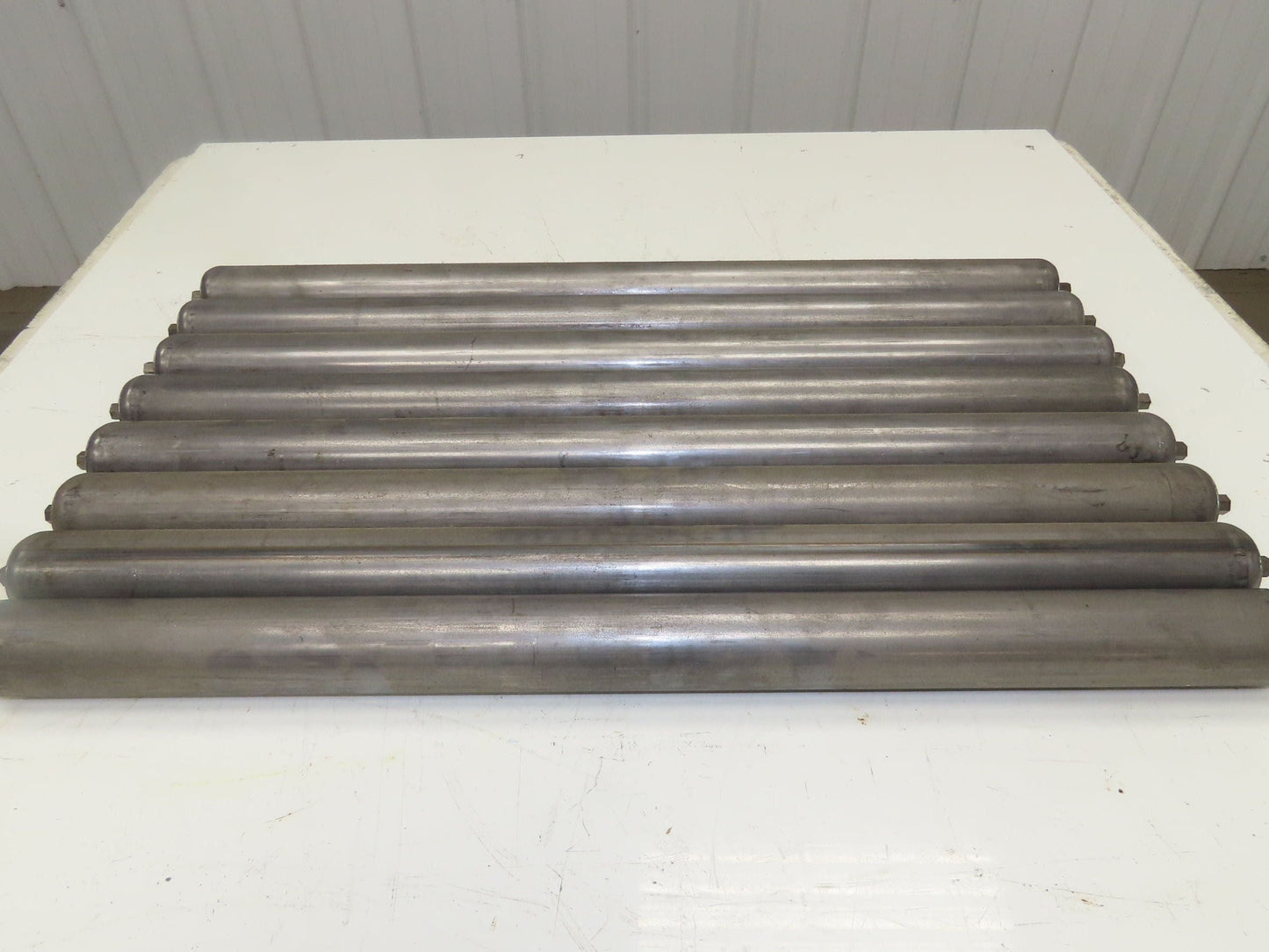 1.9" Conveyor Roller 27.5"BF Galvanized Steel 7/16" Hex Axle Lot of 8