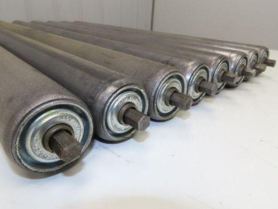 1.9" Conveyor Roller 27.5"BF Galvanized Steel 7/16" Hex Axle Lot of 8