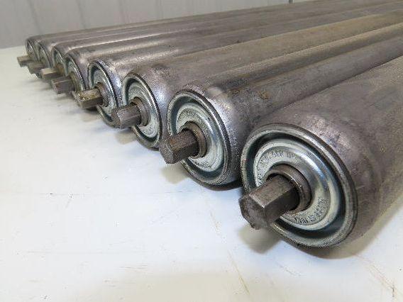 1.9" Conveyor Roller 27.5"BF Galvanized Steel 7/16" Hex Axle Lot of 8