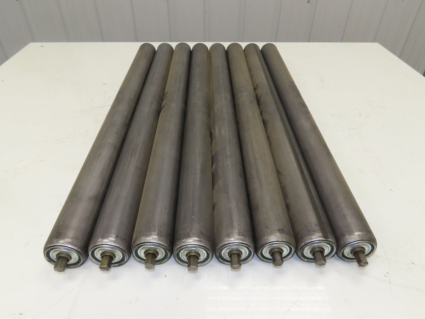 1.9" Conveyor Roller 27.5"BF Galvanized Steel 7/16" Hex Axle Lot of 8