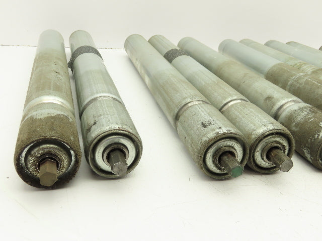 1.9" Grooved Conveyor Roller 19"BF Galvanized Steel 7/16" Hex Axle Lot of 11