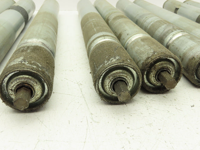 1.9" Grooved Conveyor Roller 19"BF Galvanized Steel 7/16" Hex Axle Lot of 11