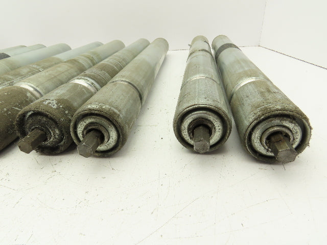 1.9" Grooved Conveyor Roller 19"BF Galvanized Steel 7/16" Hex Axle Lot of 11