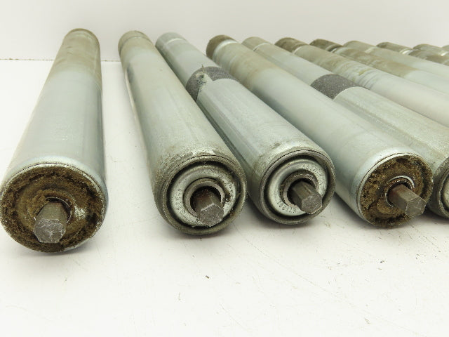 1.9" Grooved Conveyor Roller 19"BF Galvanized Steel 7/16" Hex Axle Lot of 11