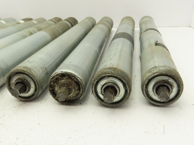 1.9" Grooved Conveyor Roller 19"BF Galvanized Steel 7/16" Hex Axle Lot of 11