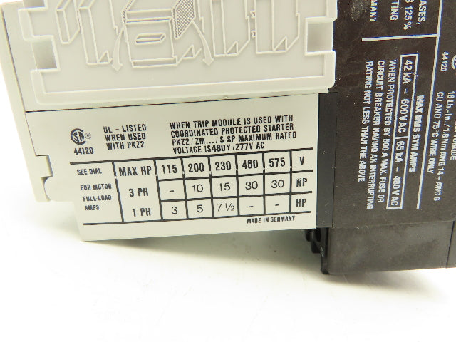 Moeller ZM-40-PKZ2 Motor Protection Relay 30HP 3Ph 480/277 VAC