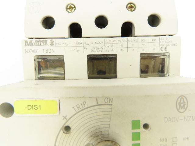 Moeller NZM7-160N Circuit Breaker With Rotary Drive Adaptor 160A 690VAC 3 Pole