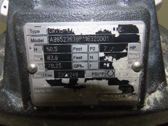 Grundfos CRI15-01 A-FGJ-I-E-HQQE Vertical Centrifugal Pump 79 GPM 2Hp 460V 2"