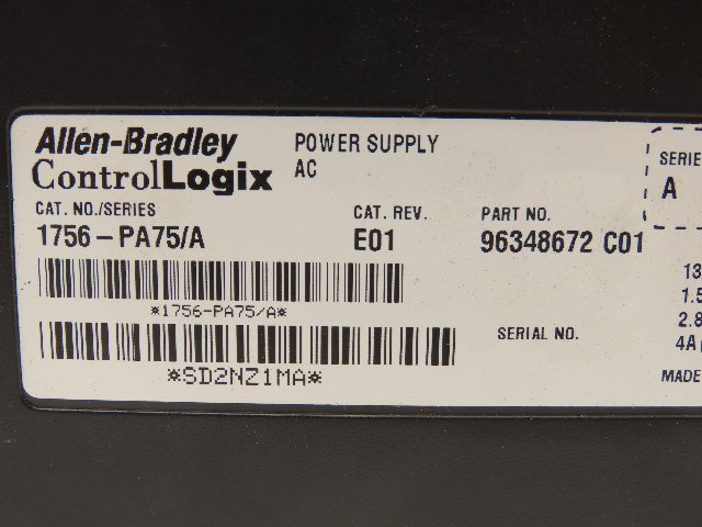 Allen Bradley 1756-PA75/A ControlLogix AC Input Power Supply 120/240 13A Ser.A