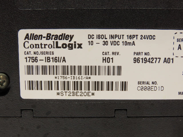 Allen Bradley 1756-IB16/A DC Isol Input 16PT H01 24VDC 10-30VDC 10mA Ser.A