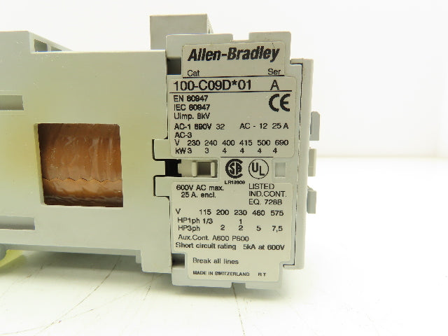 Allen Bradley 100-C09D*01 IEC Contactor 9A 3-Pole 600V 24VDC Coil Lot of 4