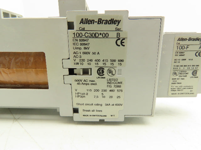 Allen Bradley 100-C30D*00 IEC Contactor 30A 3-Pole 600V 24VDC Coil Lot of 2
