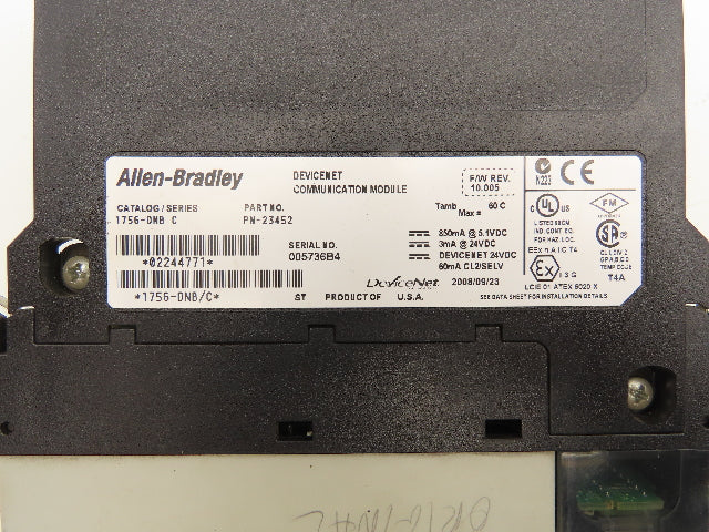 Allen Bradley 1756-DNB C Devicenet Communication Module Ser.C F/W Rev 10.005