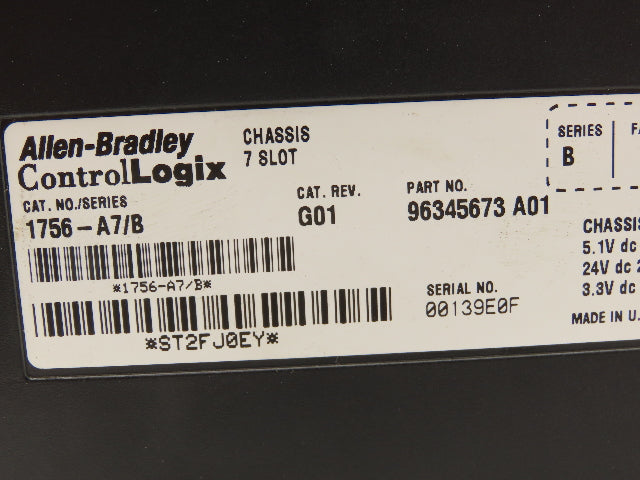 Allen Bradley 1756A7B 1756-A7/B ControlLogix 7 Slot Chassis G01 Ser B