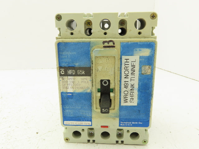 Westinghouse HFD3050 Industrial Circuit Breaker 50 Amp 600V 3 Pole