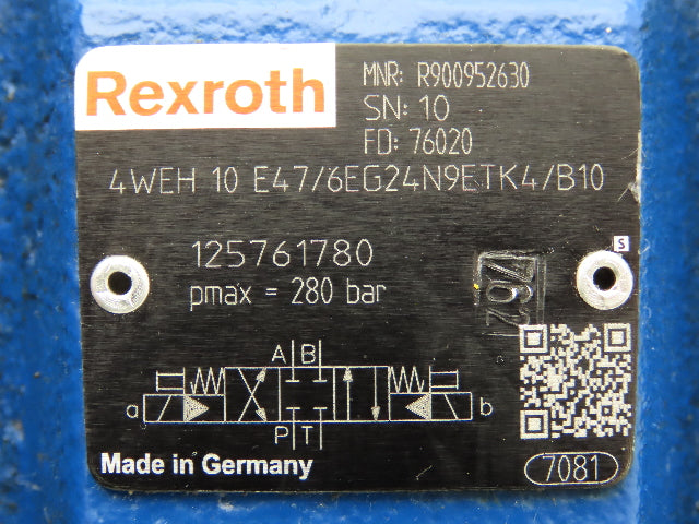 Rexroth 4WEH 10 E47/6EG24N9ETK4/B10 Directional Solenoid Valve 24VDC 4WE6J62