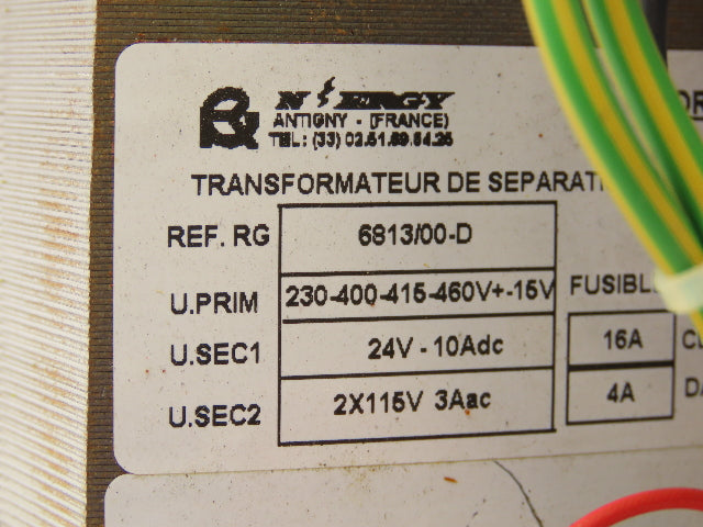 N ergy Control Power Transformer 948va In 230-460V Out 120VAC 4A 24VDC 16A