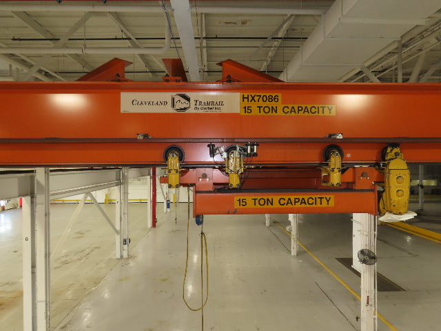 Cleveland Tramrail P&H 15 Ton Double Girder Underhung Bridge Crane 43' Span