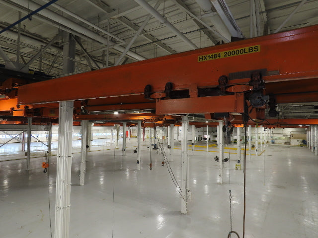 Cleveland Tramrail P&H 10 Ton Double Girder Underhung Bridge Crane 43' Span