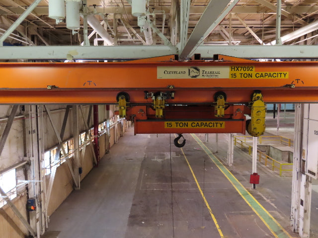 Cleveland Tramrail P&H 15 Ton Double Girder Underhung Bridge Crane 34' 10" Span