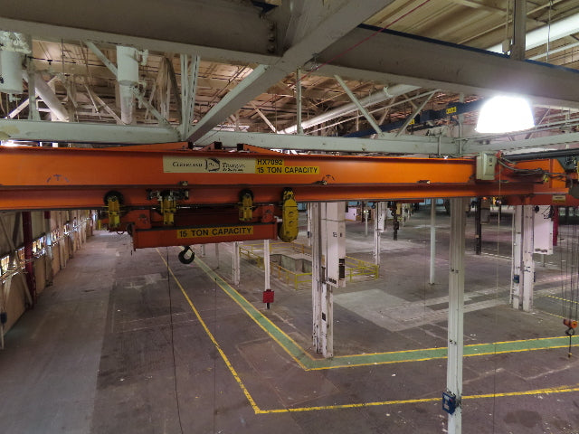 Cleveland Tramrail P&H 15 Ton Double Girder Underhung Bridge Crane 34' 10" Span