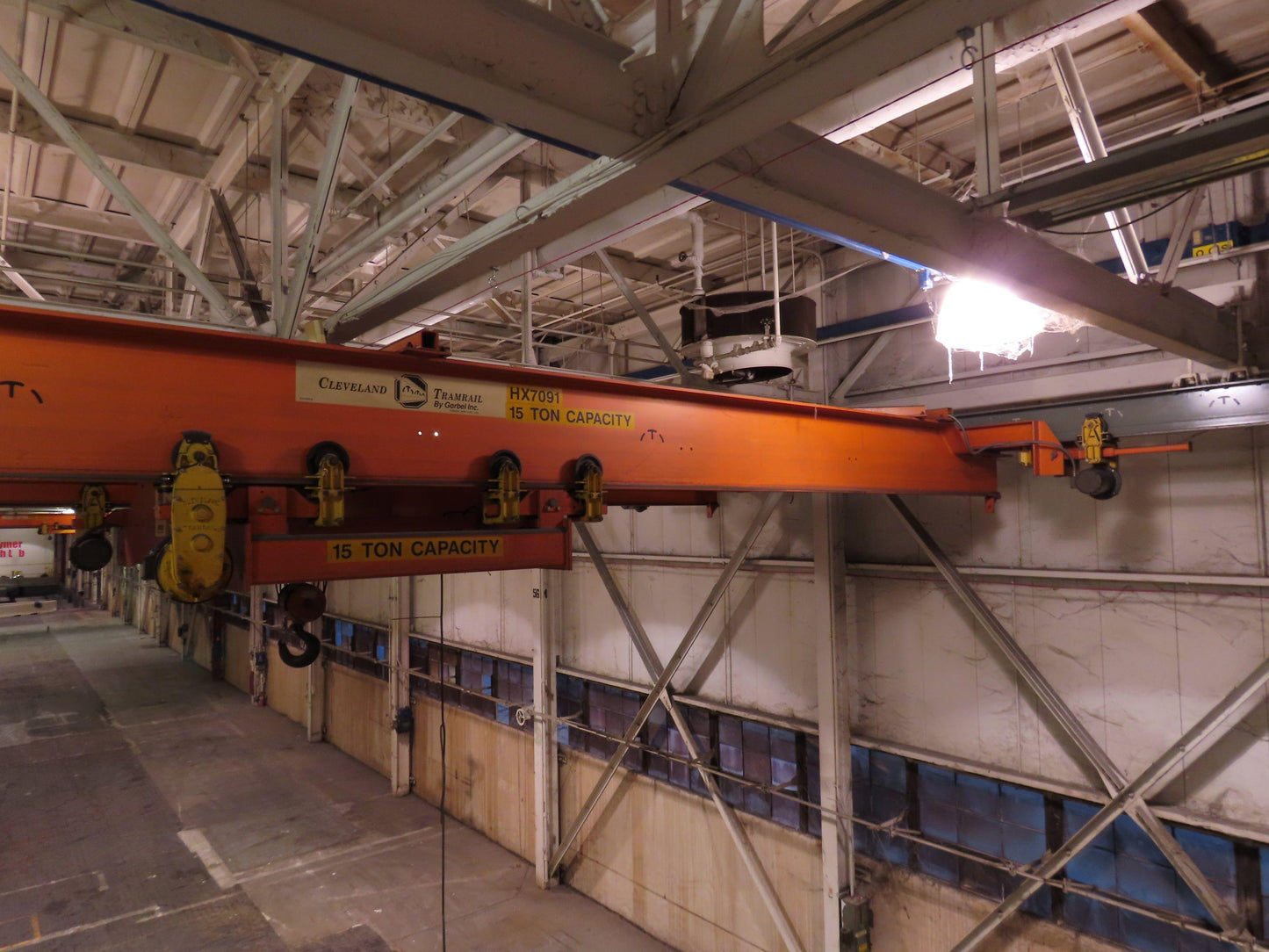 Cleveland Tramrail P&H 15 Ton Double Girder Underhung Bridge Crane 34' 10" Span