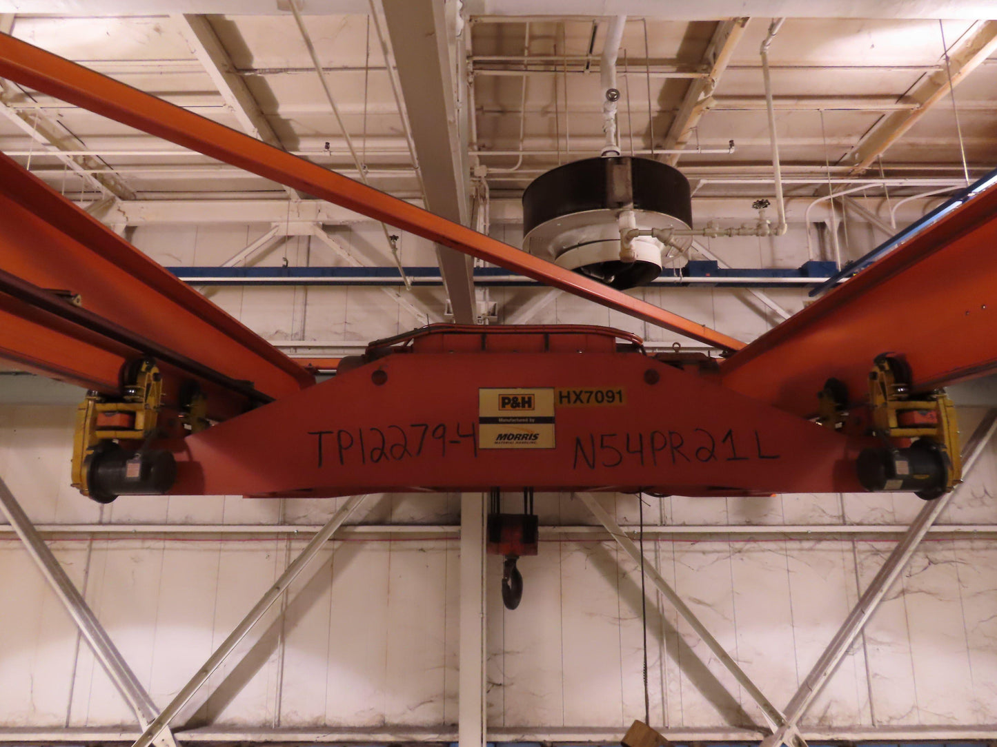 Cleveland Tramrail P&H 15 Ton Double Girder Underhung Bridge Crane 34' 10" Span