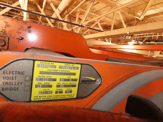Cleveland Tramrail P&H 15 Ton Double Girder Underhung Bridge Crane 34' 10" Span