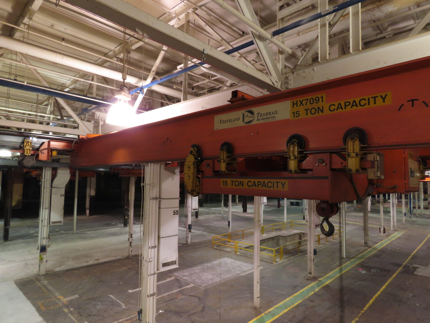 Cleveland Tramrail P&H 15 Ton Double Girder Underhung Bridge Crane 34' 10" Span