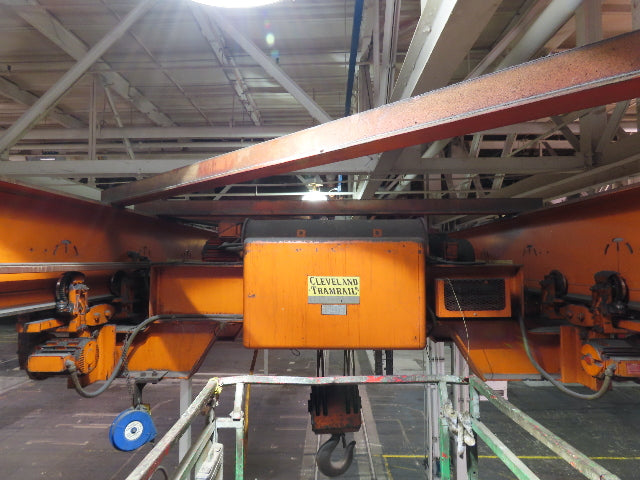 Cleveland Tramrail P&H 15 Ton Double Girder Underhung Bridge Crane 34' 10" Span