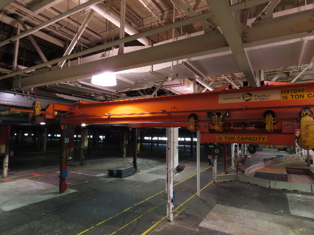 Cleveland Tramrail P&H 15 Ton Double Girder Bridge Crane 34' 10" Span w/Remote