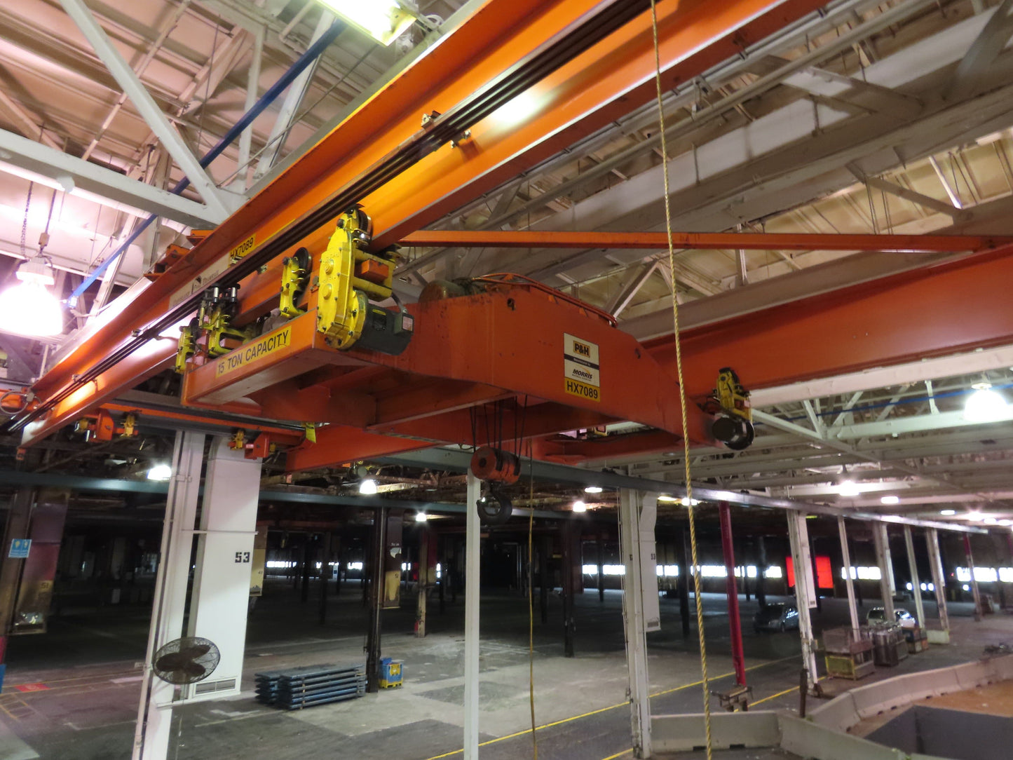 Cleveland Tramrail P&H 15 Ton Double Girder Underhung Bridge Crane 34' 10" Span