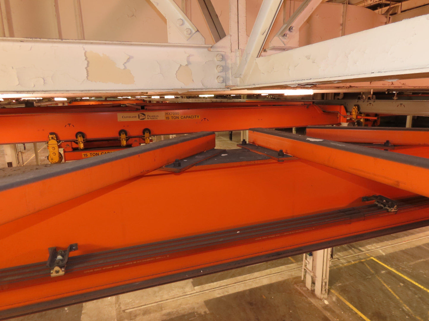 Cleveland Tramrail P&H 15 Ton Double Girder Underhung Bridge Crane 34' 10" Span
