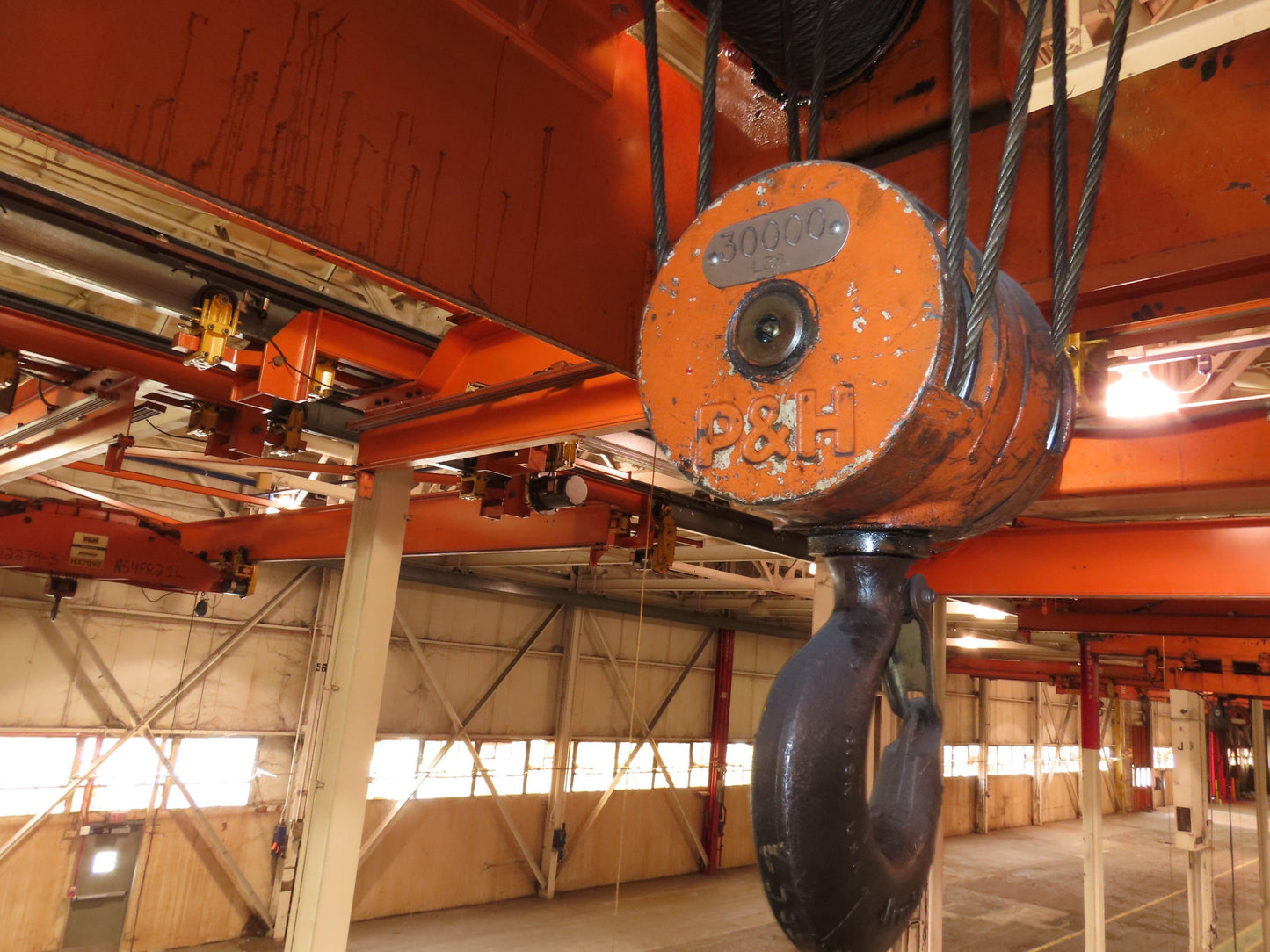 Cleveland Tramrail P&H 15 Ton Double Girder Underhung Bridge Crane 34' 10" Span