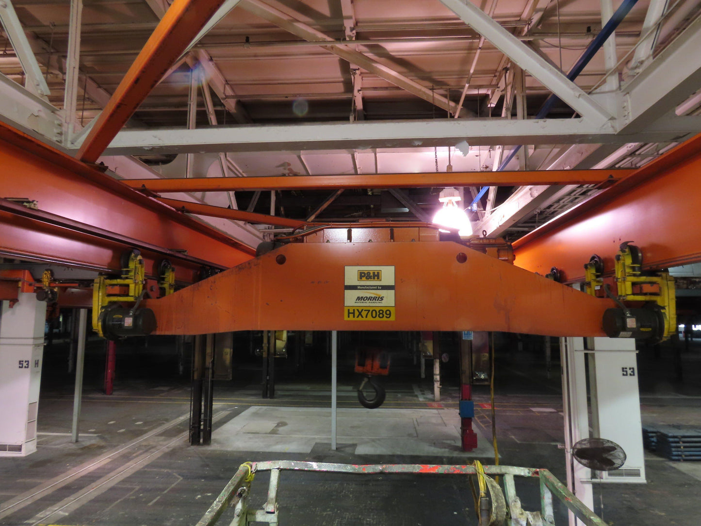 Cleveland Tramrail P&H 15 Ton Double Girder Underhung Bridge Crane 34' 10" Span