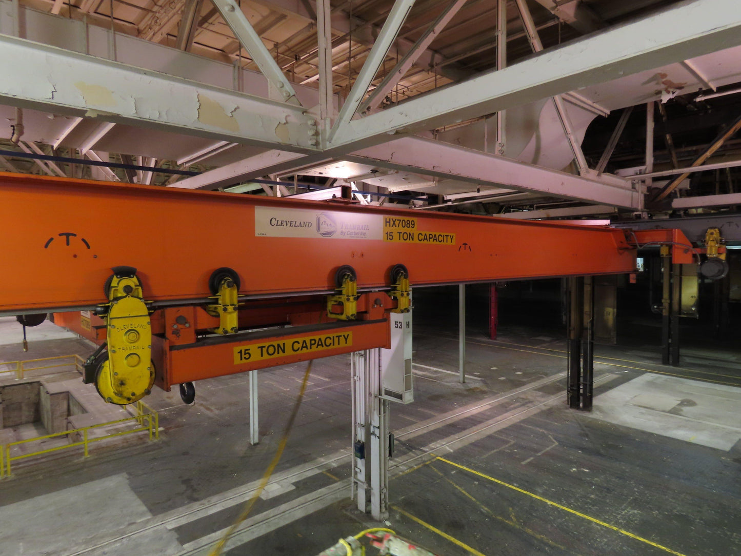 Cleveland Tramrail P&H 15 Ton Double Girder Underhung Bridge Crane 34' 10" Span