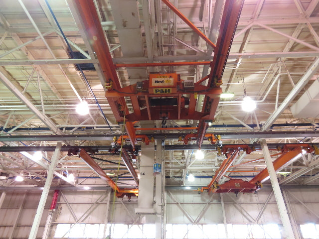 Cleveland Tramrail P&H 15 Ton Double Girder Underhung Bridge Crane 34' 10" Span