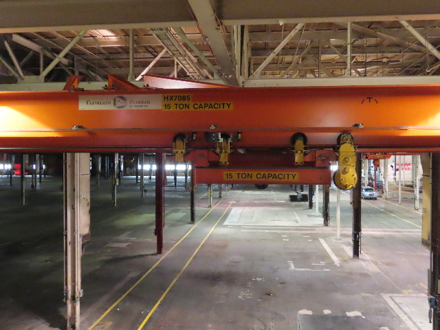 Cleveland Tramrail P&H 15 Ton Double Girder Bridge Crane 34' 10" Span w/Remote